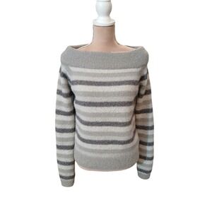 Andre Unit Striped Sweater Sparkle Knit Women's Gray White Long Sleeve Large